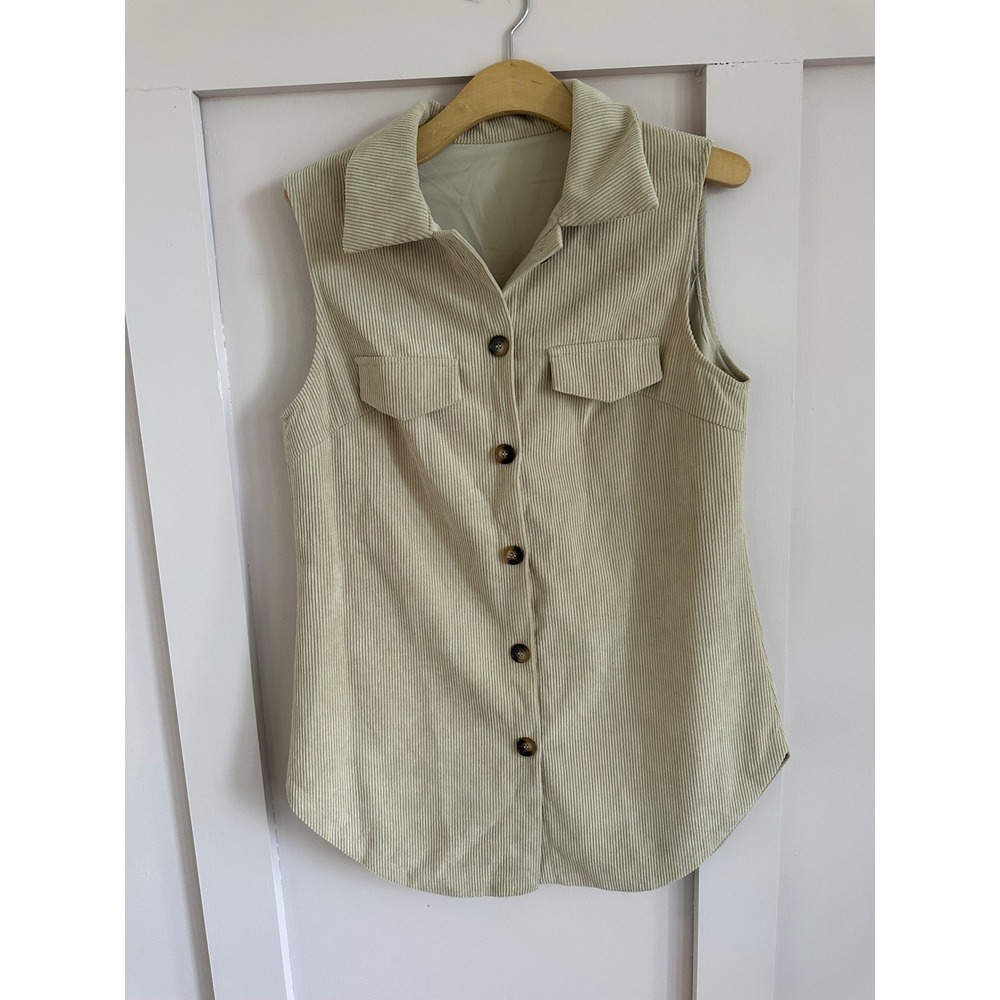 Tan Corduroy Sleeveless Button Down Vest Top Beige Size‎ Medium